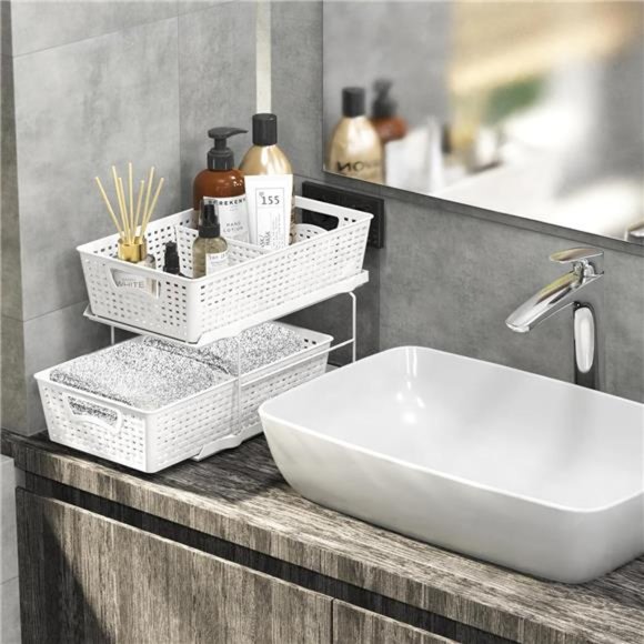 Bath | 2 Tier Bathroom Organizer Tray Pullout Sliding Drawerundersink ...